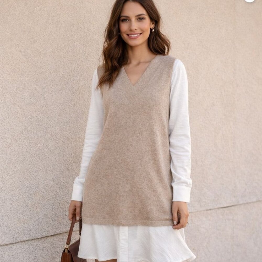 🔥🔥 Fall Sale! DKNY Beige Layered Sweater Dress / Tunic